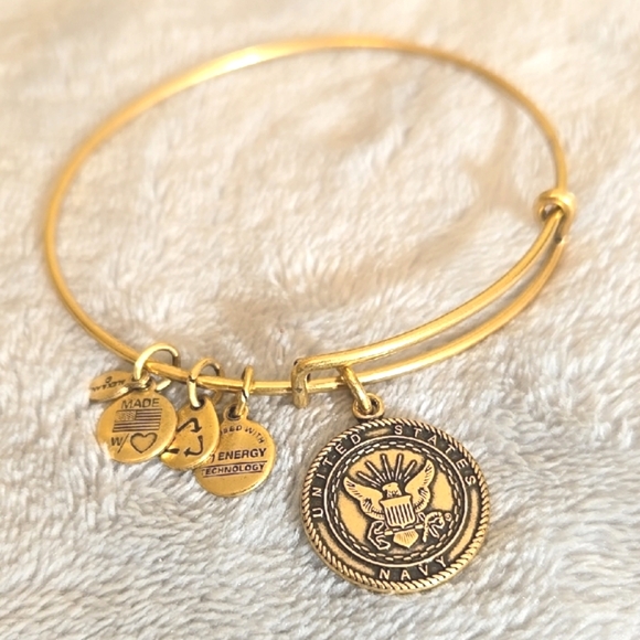 #112 Alex And Ani Gold Charm Bangle Bracelet US Navy - Picture 2 of 4